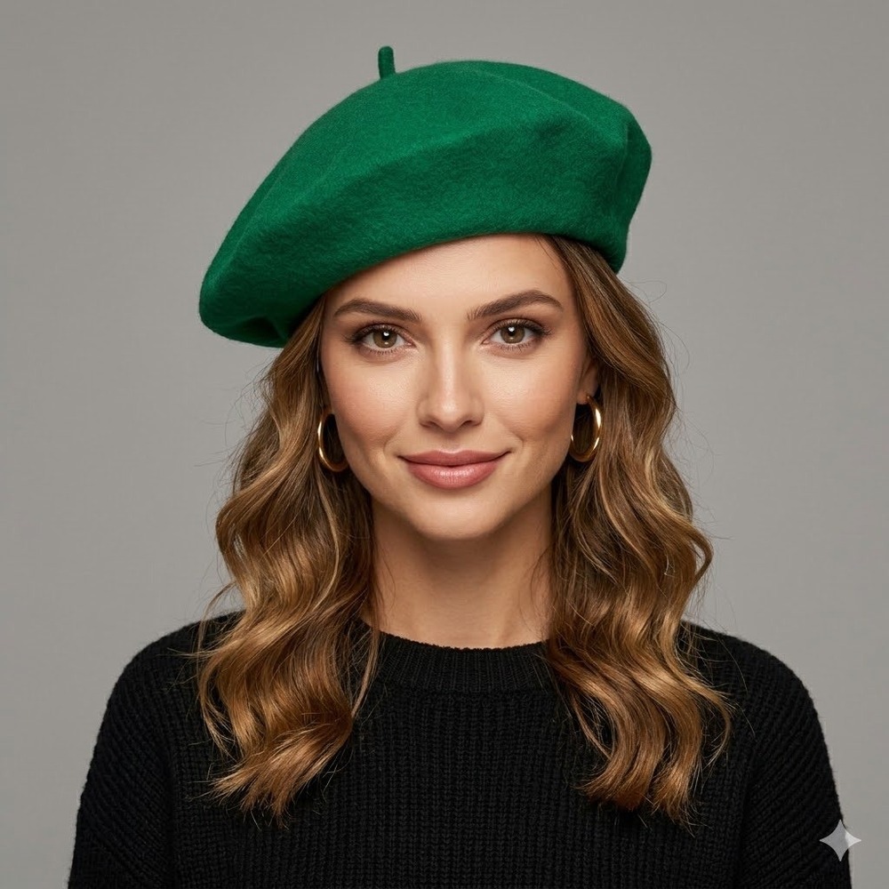 Classic Forest Green Wool French Style Beret Hat Parisian Chic Accessory